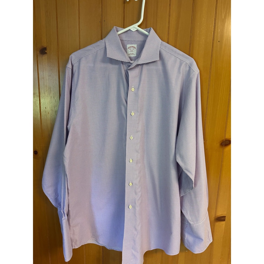 Brooks‎ Brothers 346 Mens Purple Micro Check Timeless Dress Shirt 16.5 33 Cotton